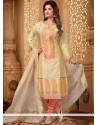 Subtle Chanderi Beige And Peach Embroidered Work Churidar Designer Suit