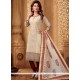 Enthralling Embroidered Work Chanderi Beige Churidar Designer Suit