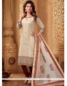 Enthralling Embroidered Work Chanderi Beige Churidar Designer Suit