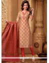 Fascinating Chanderi Beige Embroidered Work Churidar Designer Suit