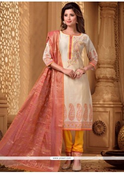 Amusing Chanderi Embroidered Work Churidar Designer Suit