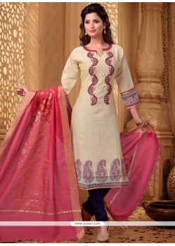 Superb Chanderi Beige Embroidered Work Churidar Designer Suit