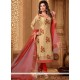 Sophisticated Beige Lace Work Chanderi Churidar Designer Suit