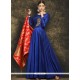 Scintillating Lace Work Blue Art Silk Readymade Anarkali Suit