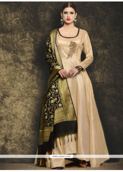 Modish Embroidered Work Beige Readymade Anarkali Suit