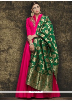 Lovable Art Silk Hot Pink Readymade Anarkali Suit