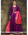 Fine Embroidered Work Purple Art Silk Readymade Anarkali Suit