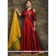 Angelic Red Lace Work Art Silk Readymade Anarkali Suit