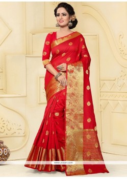 Vibrant Red Art Silk Traditional Designer Saree