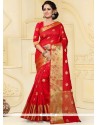 Vibrant Red Art Silk Traditional Designer Saree