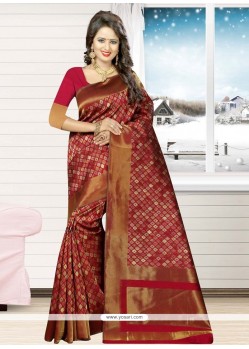 Sparkling Maroon Thread Work Jacquard Silk Traditional Saree