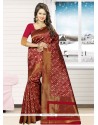 Sparkling Maroon Thread Work Jacquard Silk Traditional Saree