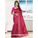 Voguish Jacquard Silk Hot Pink Thread Work Traditional Designer Saree