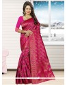 Voguish Jacquard Silk Hot Pink Thread Work Traditional Designer Saree