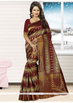 Remarkable Jacquard Silk Brown Thread Work Designer Traditional Saree