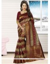 Remarkable Jacquard Silk Brown Thread Work Designer Traditional Saree