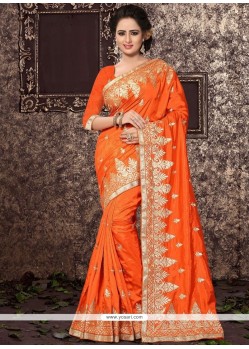 Embroidered Work Orange Traditional Designer Saree