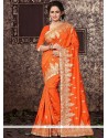 Embroidered Work Orange Traditional Designer Saree