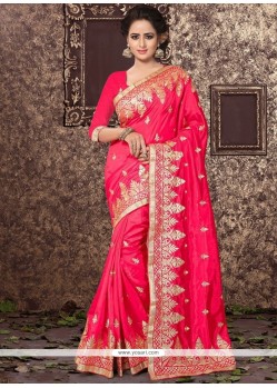 Resham Work Rose Pink Art Silk Designer Traditional Saree