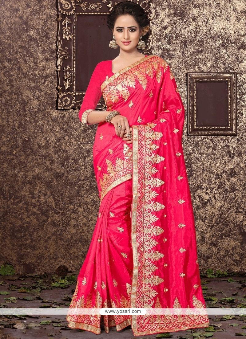 Buy Resham Work Rose Pink Art Silk Designer Traditional Saree ...
