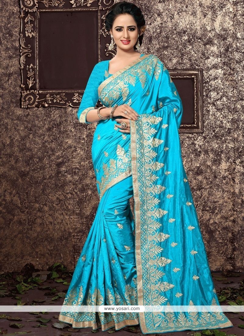 Buy Art Silk Turquoise Designer Traditional Saree | Designer Sarees