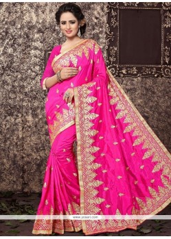 Lace Work Hot Pink Traditional Saree