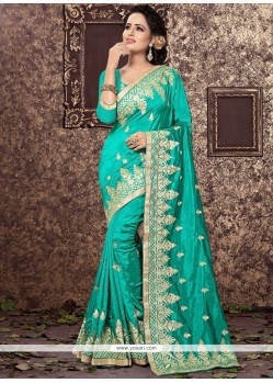 Lace Work Sea Green Art Silk Designer Traditional Saree