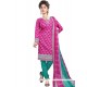 Print Work Cotton Green And Pink Churidar Suit