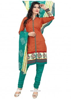 Green And Orange Churidar Suit