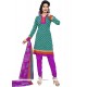 Print Work Green And Purple Cotton Churidar Suit