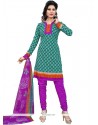 Print Work Green And Purple Cotton Churidar Suit