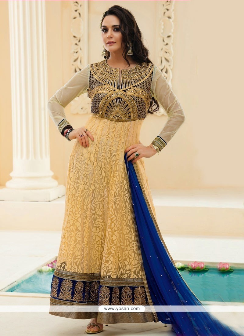 Preity Zinta Cream Jacquard Anarkali Suit