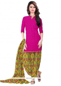 Print Work Cotton Hot Pink Punjabi Suit