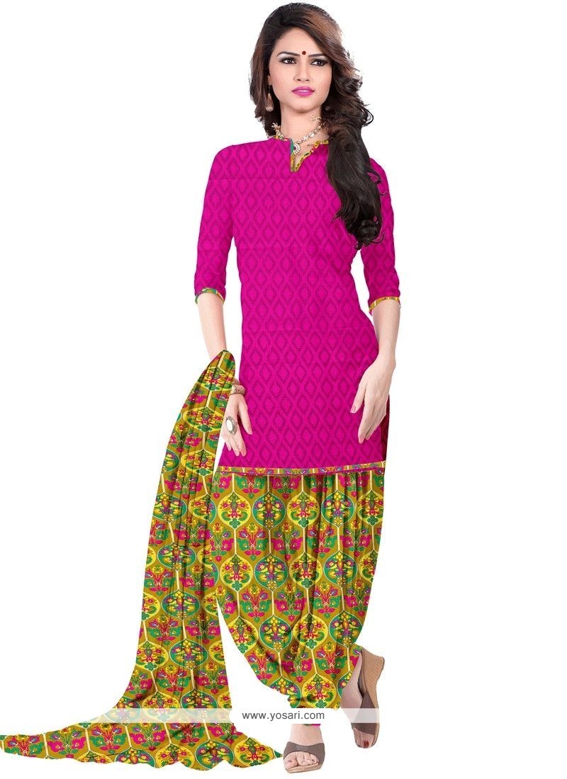 Buy Print Work Cotton Hot Pink Punjabi Suit | Churidar Salwar Suits