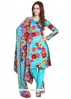 Multi Colour Print Work Cotton Churidar Suit