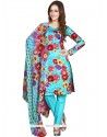 Multi Colour Print Work Cotton Churidar Suit