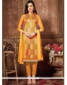 Cotton Mustard Embroidered Work Churidar Designer Suit