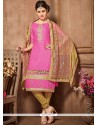 Pink Lace Work Cotton Churidar Designer Suit