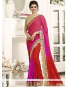 Prachi Desai Art Silk Patch Border Work Hot Pink And Red Shaded Saree
