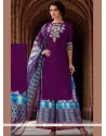 Print Work Purple Cotton Satin Designer Palazzo Suit