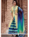 Blue And Yellow Designer Palazzo Suit