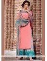 Print Work Pink Designer Palazzo Suit