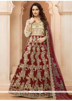 Tafeta Silk Crimson Floor Length Anarkali Suit