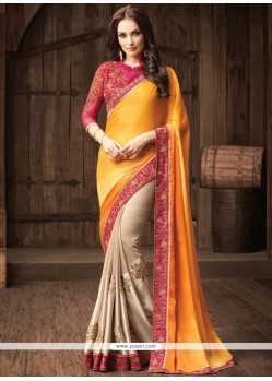 Embroidered Work Faux Georgette Designer Half N Half Saree