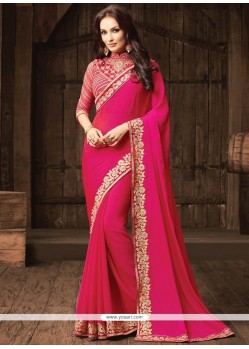 Hot Pink Faux Chiffon Classic Saree