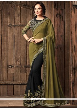 Embroidered Work Faux Georgette Designer Half N Half Saree