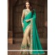 Beige And Sea Green Embroidered Work Faux Georgette Half N Half Designer Saree