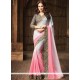 Embroidered Work Grey And Pink Satin Silk Shaded Saree