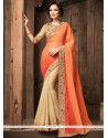 Beige And Orange Faux Chiffon Designer Half N Half Saree