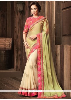 Patch Border Work Green Faux Georgette Classic Saree